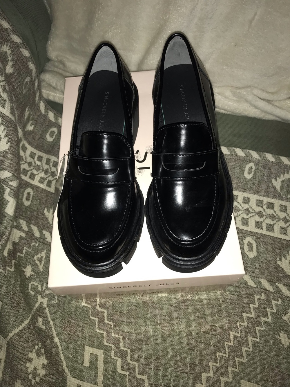 Sincerly Jules Black Chunky Platform Penny Loafers